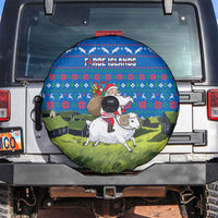 Faroe Islands Christmas Spare Tire Cover with Santa Riding Sheep Grass Roof Houses and Blue Nordic Pattern Design - Wonder Print Shop