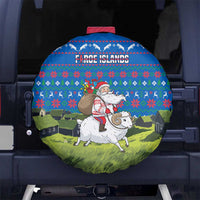 Faroe Islands Christmas Spare Tire Cover with Santa Riding Sheep Grass Roof Houses and Blue Nordic Pattern Design - Wonder Print Shop