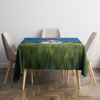 Faroe Islands Christmas Tablecloth with Santa Riding Sheep Grass Roof Houses and Blue Nordic Pattern Design - Wonder Print Shop