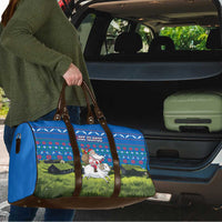 Faroe Islands Christmas Travel Bag with Santa Riding Sheep Grass Roof Houses and Blue Nordic Pattern Design - Wonder Print Shop