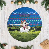 Faroe Islands Christmas Tree Skirt with Santa Riding Sheep Grass Roof Houses and Blue Nordic Pattern Design - Wonder Print Shop