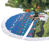 Faroe Islands Christmas Tree Skirt with Santa Riding Sheep Grass Roof Houses and Blue Nordic Pattern Design - Wonder Print Shop