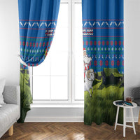Faroe Islands Christmas Window Curtain with Santa Riding Sheep Grass Roof Houses and Blue Nordic Pattern Design - Wonder Print Shop