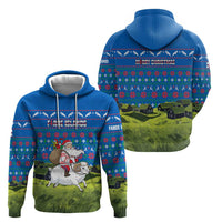 Faroe Islands Christmas Zip Hoodie with Santa Riding Sheep Grass Roof Houses and Blue Nordic Pattern Design - Wonder Print Shop