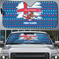 Faroe Islands Christmas Auto Sun Shade with Santa Riding Whale Faroe Flag and Blue Nordic Winter Pattern Design - Wonder Print Shop