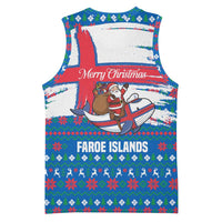Faroe Islands Christmas Basketball Jersey with Santa Riding Whale Faroe Flag and Blue Nordic Winter Pattern Design - Wonder Print Shop