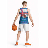 Faroe Islands Christmas Basketball Jersey with Santa Riding Whale Faroe Flag and Blue Nordic Winter Pattern Design - Wonder Print Shop