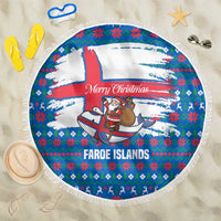 Faroe Islands Christmas Beach Blanket with Santa Riding Whale Faroe Flag and Blue Nordic Winter Pattern Design - Wonder Print Shop