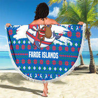 Faroe Islands Christmas Beach Blanket with Santa Riding Whale Faroe Flag and Blue Nordic Winter Pattern Design - Wonder Print Shop