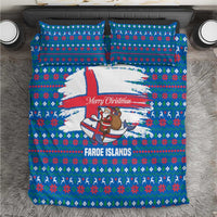 Faroe Islands Christmas Bedding Set with Santa Riding Whale Faroe Flag and Blue Nordic Winter Pattern Design - Wonder Print Shop