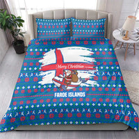 Faroe Islands Christmas Bedding Set with Santa Riding Whale Faroe Flag and Blue Nordic Winter Pattern Design - Wonder Print Shop