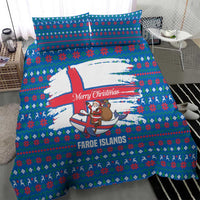 Faroe Islands Christmas Bedding Set with Santa Riding Whale Faroe Flag and Blue Nordic Winter Pattern Design - Wonder Print Shop
