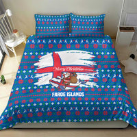 Faroe Islands Christmas Bedding Set with Santa Riding Whale Faroe Flag and Blue Nordic Winter Pattern Design - Wonder Print Shop