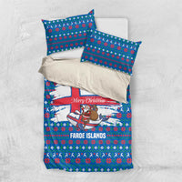 Faroe Islands Christmas Bedding Set with Santa Riding Whale Faroe Flag and Blue Nordic Winter Pattern Design - Wonder Print Shop