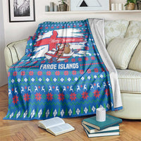 Faroe Islands Christmas Blanket with Santa Riding Whale Faroe Flag and Blue Nordic Winter Pattern Design - Wonder Print Shop