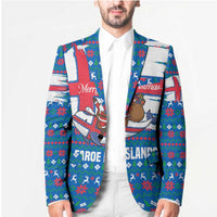 Faroe Islands Christmas Blazer with Santa Riding Whale Faroe Flag and Blue Nordic Winter Pattern Design - Wonder Print Shop