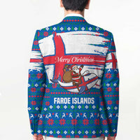 Faroe Islands Christmas Blazer with Santa Riding Whale Faroe Flag and Blue Nordic Winter Pattern Design - Wonder Print Shop