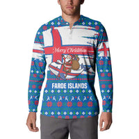 Faroe Islands Christmas Button Sweatshirt with Santa Riding Whale Faroe Flag and Blue Nordic Winter Pattern Design - Wonder Print Shop