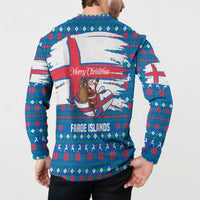 Faroe Islands Christmas Button Sweatshirt with Santa Riding Whale Faroe Flag and Blue Nordic Winter Pattern Design - Wonder Print Shop