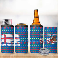 Faroe Islands Christmas 4 in 1 Can Cooler Tumbler with Santa Riding Whale Faroe Flag and Blue Nordic Winter Pattern Design - Wonder Print Shop