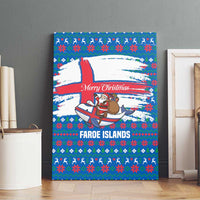 Faroe Islands Christmas Canvas Wall Art with Santa Riding Whale Faroe Flag and Blue Nordic Winter Pattern Design - Wonder Print Shop
