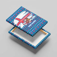 Faroe Islands Christmas Canvas Wall Art with Santa Riding Whale Faroe Flag and Blue Nordic Winter Pattern Design - Wonder Print Shop