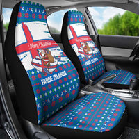 Faroe Islands Christmas Car Seat Cover with Santa Riding Whale Faroe Flag and Blue Nordic Winter Pattern Design - Wonder Print Shop