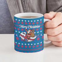 Faroe Islands Christmas Ceramic Mug with Santa Riding Whale Faroe Flag and Blue Nordic Winter Pattern Design - Wonder Print Shop
