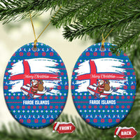 Faroe Islands Christmas Ceramic Ornament with Santa Riding Whale Faroe Flag and Blue Nordic Winter Pattern Design - Wonder Print Shop