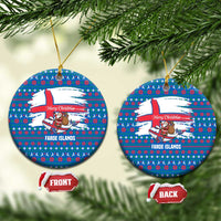 Faroe Islands Christmas Ceramic Ornament with Santa Riding Whale Faroe Flag and Blue Nordic Winter Pattern Design - Wonder Print Shop