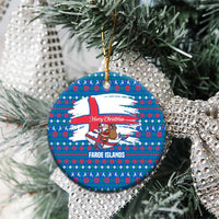 Faroe Islands Christmas Ceramic Ornament with Santa Riding Whale Faroe Flag and Blue Nordic Winter Pattern Design - Wonder Print Shop