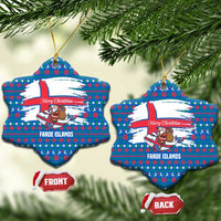 Faroe Islands Christmas Ceramic Ornament with Santa Riding Whale Faroe Flag and Blue Nordic Winter Pattern Design - Wonder Print Shop