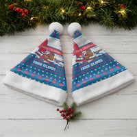 Faroe Islands Christmas Santa Hat with Santa Riding Whale Faroe Flag and Blue Nordic Winter Pattern Design - Wonder Print Shop