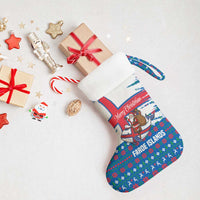 Faroe Islands Christmas Stocking with Santa Riding Whale Faroe Flag and Blue Nordic Winter Pattern Design - Wonder Print Shop