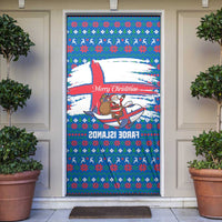 Faroe Islands Christmas Door Cover with Santa Riding Whale Faroe Flag and Blue Nordic Winter Pattern Design - Wonder Print Shop