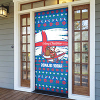 Faroe Islands Christmas Door Cover with Santa Riding Whale Faroe Flag and Blue Nordic Winter Pattern Design - Wonder Print Shop