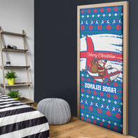 Faroe Islands Christmas Door Cover with Santa Riding Whale Faroe Flag and Blue Nordic Winter Pattern Design - Wonder Print Shop