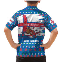 Faroe Islands Christmas Family Matching Mermaid Dress and Hawaiian Shirt with Santa Riding Whale Faroe Flag and Blue Nordic Winter Pattern Design - Wonder Print Shop