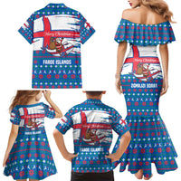 Faroe Islands Christmas Family Matching Mermaid Dress and Hawaiian Shirt with Santa Riding Whale Faroe Flag and Blue Nordic Winter Pattern Design - Wonder Print Shop