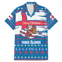 Faroe Islands Christmas Family Matching Mermaid Dress and Hawaiian Shirt with Santa Riding Whale Faroe Flag and Blue Nordic Winter Pattern Design - Wonder Print Shop
