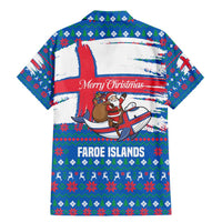 Faroe Islands Christmas Family Matching Mermaid Dress and Hawaiian Shirt with Santa Riding Whale Faroe Flag and Blue Nordic Winter Pattern Design - Wonder Print Shop