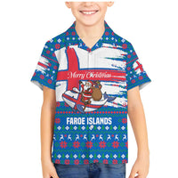 Faroe Islands Christmas Family Matching Mermaid Dress and Hawaiian Shirt with Santa Riding Whale Faroe Flag and Blue Nordic Winter Pattern Design - Wonder Print Shop