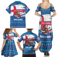 Faroe Islands Christmas Family Matching Summer Maxi Dress and Hawaiian Shirt with Santa Riding Whale Faroe Flag and Blue Nordic Winter Pattern Design - Wonder Print Shop
