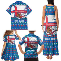 Faroe Islands Christmas Family Matching Tank Maxi Dress and Hawaiian Shirt with Santa Riding Whale Faroe Flag and Blue Nordic Winter Pattern Design - Wonder Print Shop