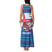 Faroe Islands Christmas Family Matching Tank Maxi Dress and Hawaiian Shirt with Santa Riding Whale Faroe Flag and Blue Nordic Winter Pattern Design - Wonder Print Shop