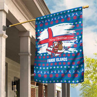 Faroe Islands Christmas Garden Flag with Santa Riding Whale Faroe Flag and Blue Nordic Winter Pattern Design - Wonder Print Shop