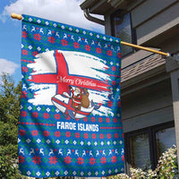 Faroe Islands Christmas Garden Flag with Santa Riding Whale Faroe Flag and Blue Nordic Winter Pattern Design - Wonder Print Shop