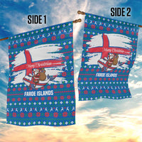 Faroe Islands Christmas Garden Flag with Santa Riding Whale Faroe Flag and Blue Nordic Winter Pattern Design - Wonder Print Shop
