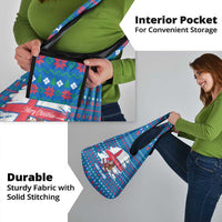 Faroe Islands Christmas Grocery Bag with Santa Riding Whale Faroe Flag and Blue Nordic Winter Pattern Design - Wonder Print Shop