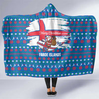Faroe Islands Christmas Hooded Blanket with Santa Riding Whale Faroe Flag and Blue Nordic Winter Pattern Design - Wonder Print Shop